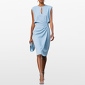 Women Elegant Midi Dress Pleated Waist