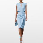 Women Elegant Midi Dress Pleated Waist