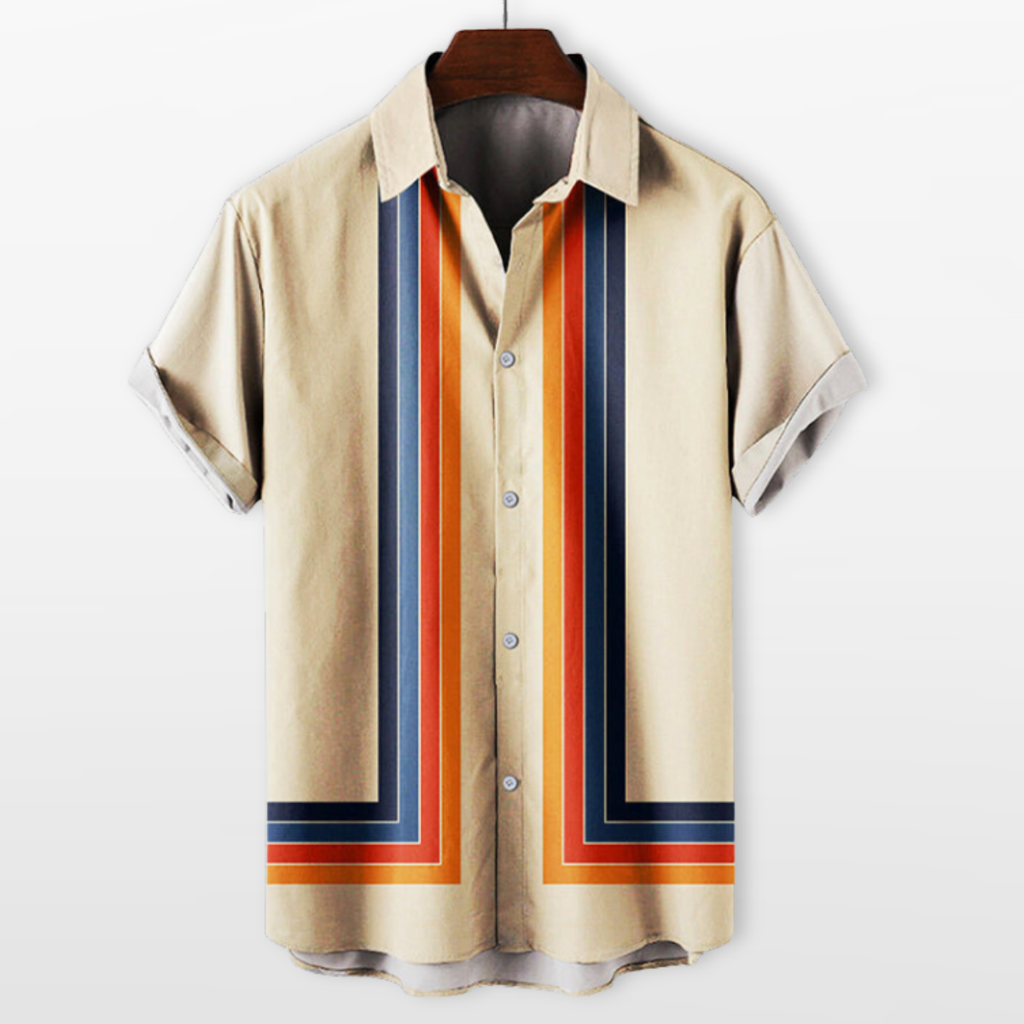 Men Retro Stripe Short Sleeve Shirt
