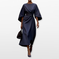 Women Elegant Midi Dress Belted Fit