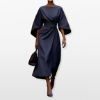 Women Elegant Midi Dress Belted Fit