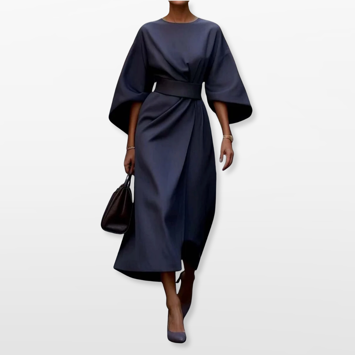 Women Elegant Midi Dress Belted Fit