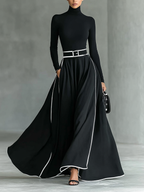 Women's Turtleneck Maxi Dress with Contrast Trim