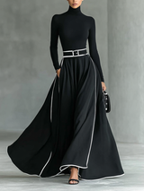 Women's Turtleneck Maxi Dress with Contrast Trim