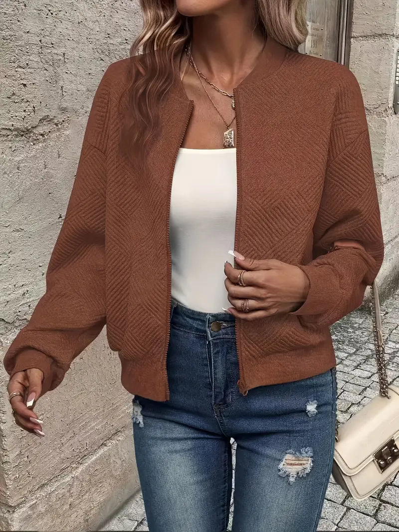 Women's Textured Zip-Front Bomber Jacket