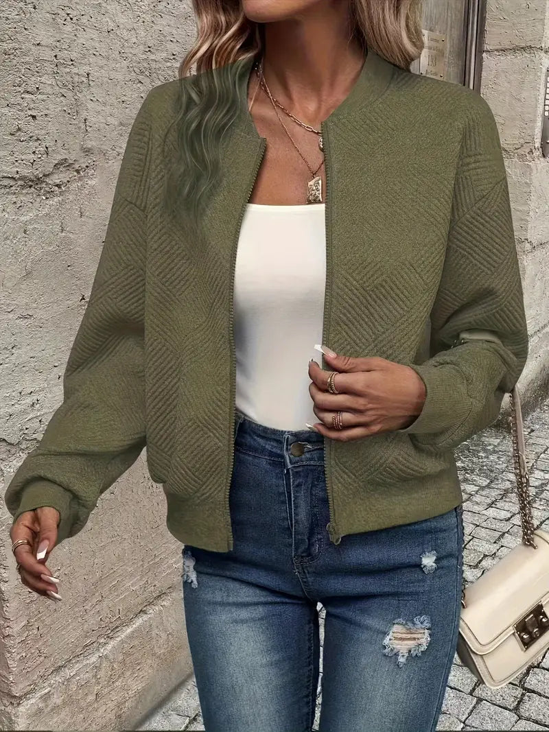 Women's Textured Zip-Front Bomber Jacket