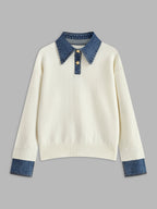 Women's Collared Knit Sweater with Layered Cuffs