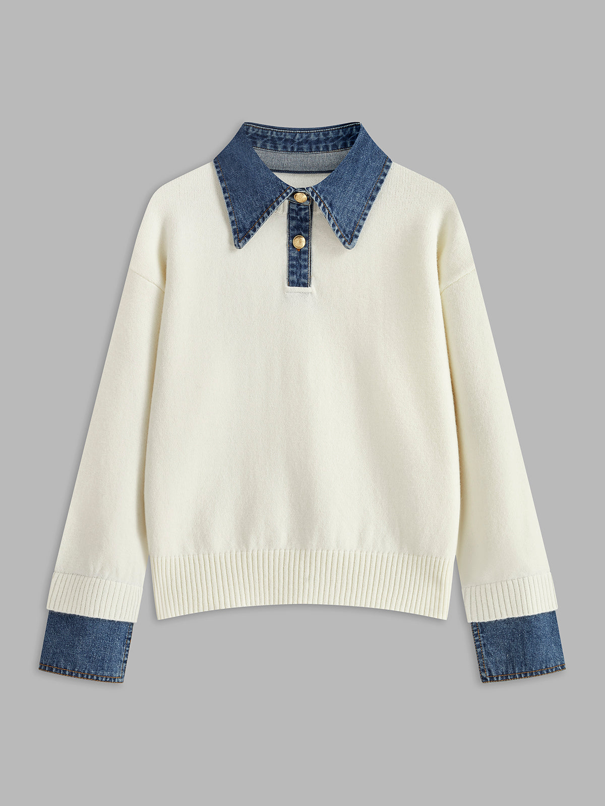 Women's Collared Knit Sweater with Layered Cuffs