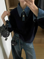 Women's Collared Knit Sweater with Layered Cuffs