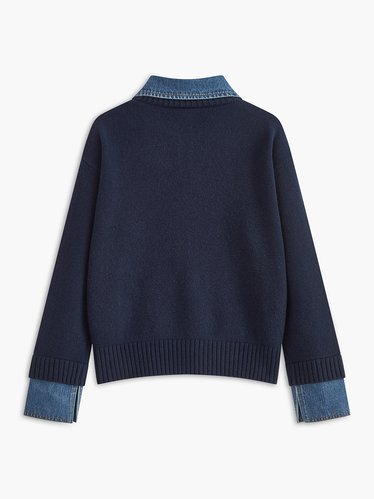Women's Collared Knit Sweater with Layered Cuffs