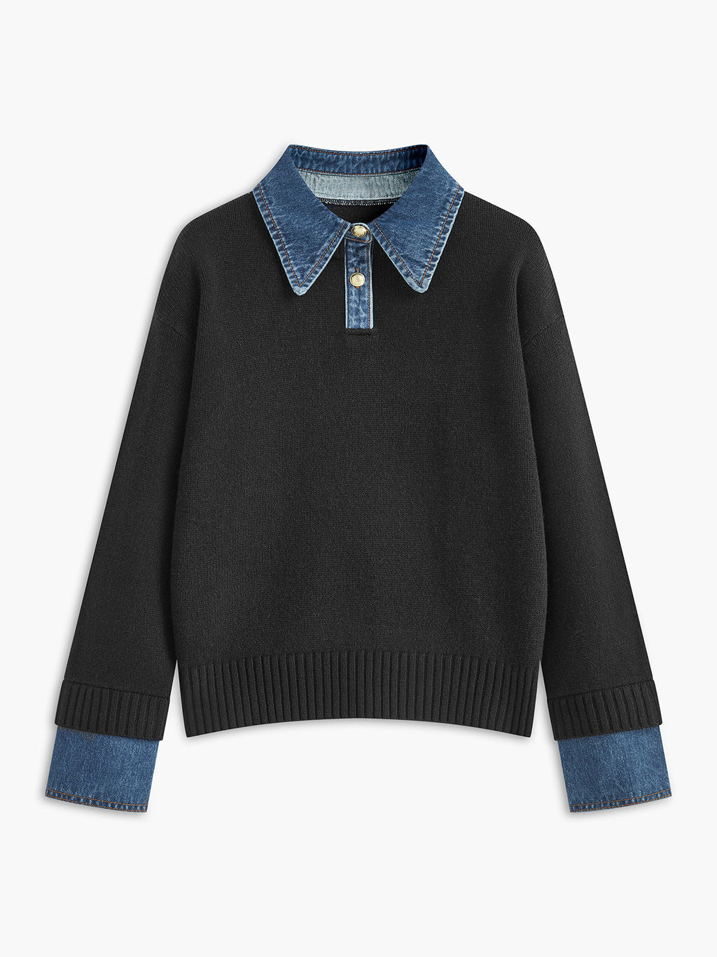 Women's Collared Knit Sweater with Layered Cuffs