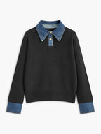 Women's Collared Knit Sweater with Layered Cuffs
