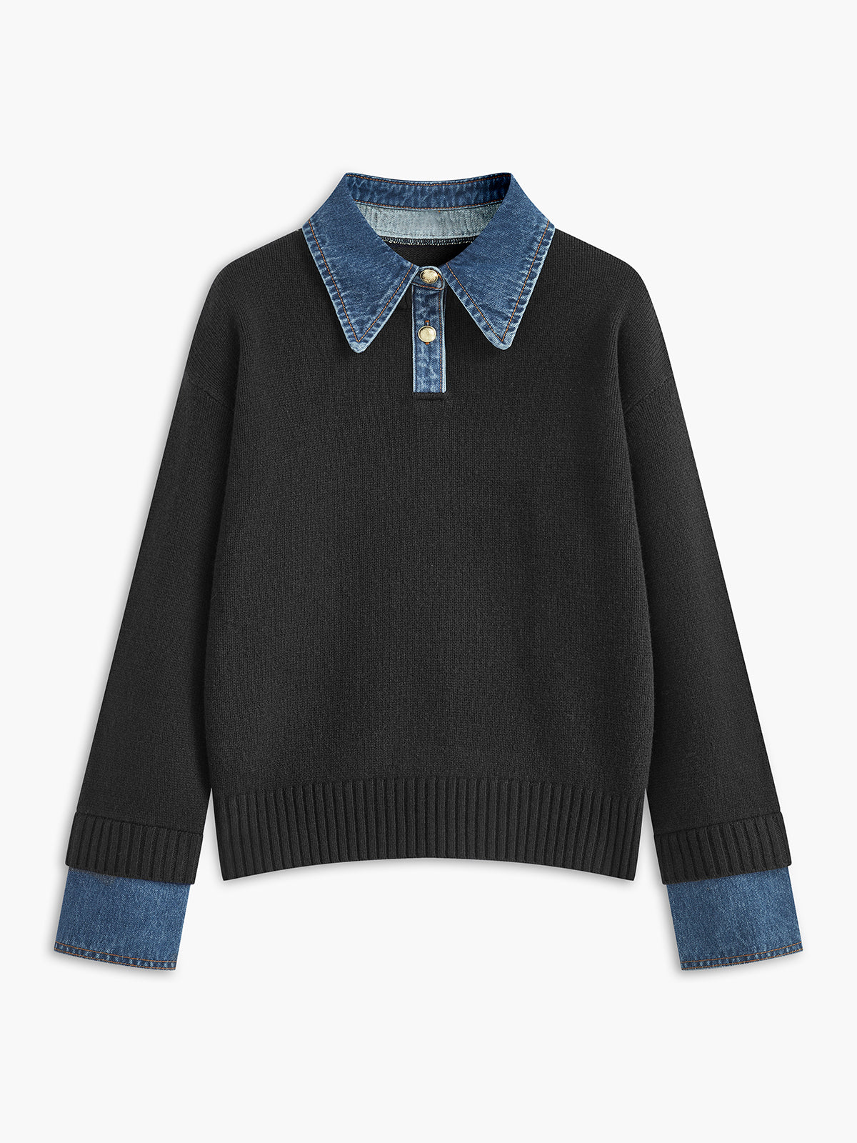 Women's Collared Knit Sweater with Layered Cuffs