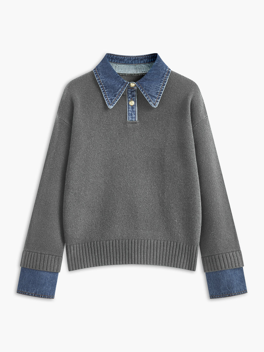 Women's Collared Knit Sweater with Layered Cuffs