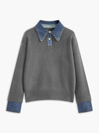 Women's Collared Knit Sweater with Layered Cuffs