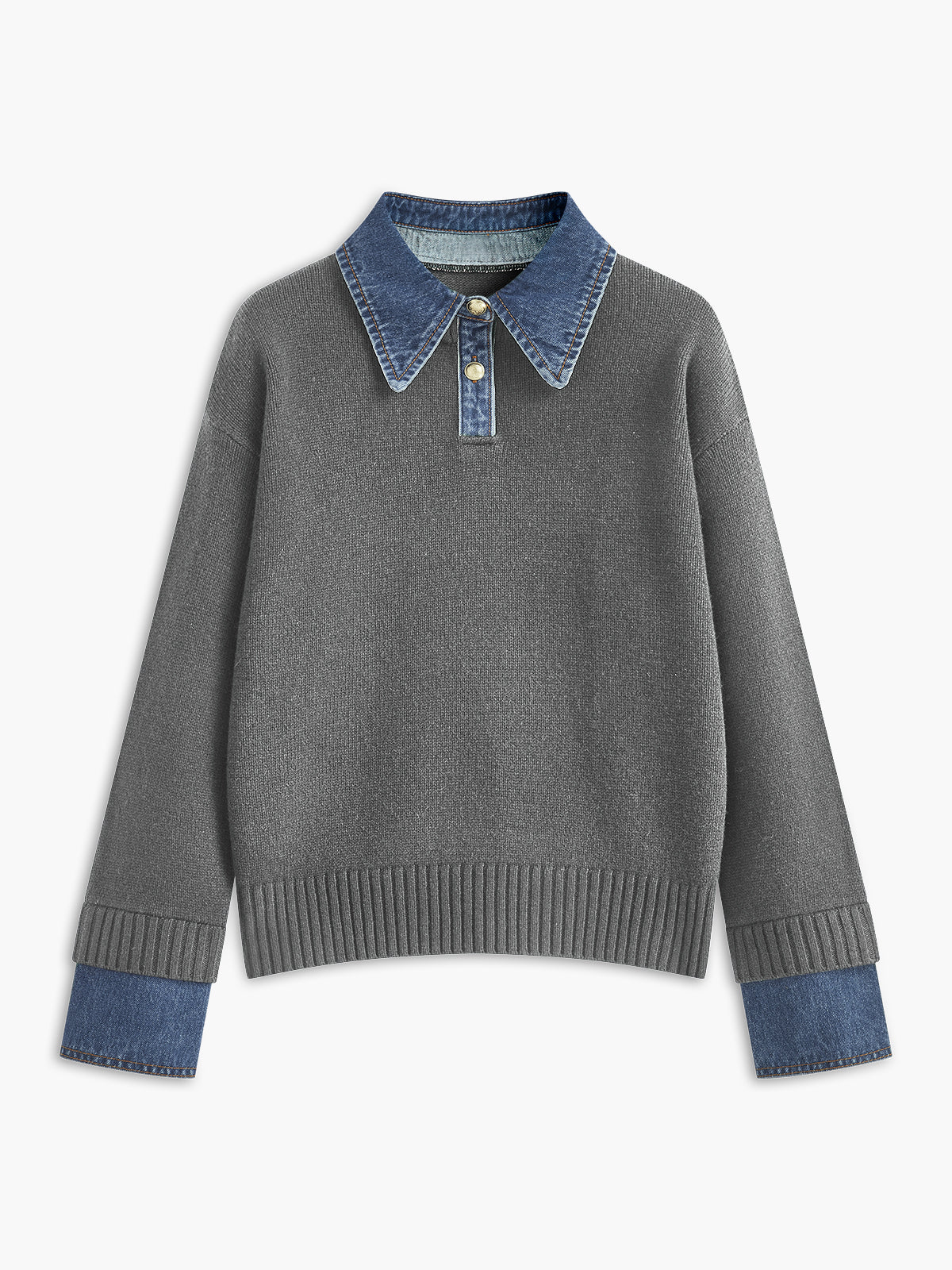 Women's Collared Knit Sweater with Layered Cuffs