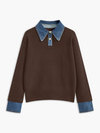 Women's Collared Knit Sweater with Layered Cuffs