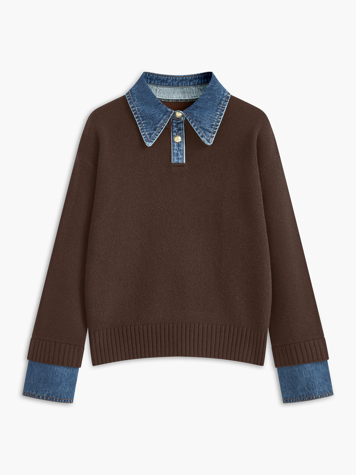 Women's Collared Knit Sweater with Layered Cuffs