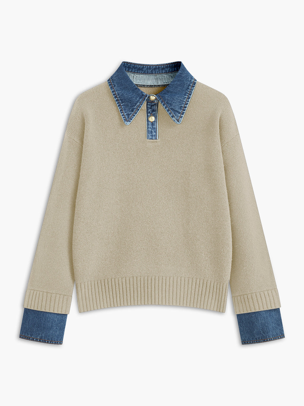 Women's Collared Knit Sweater with Layered Cuffs
