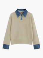 Women's Collared Knit Sweater with Layered Cuffs