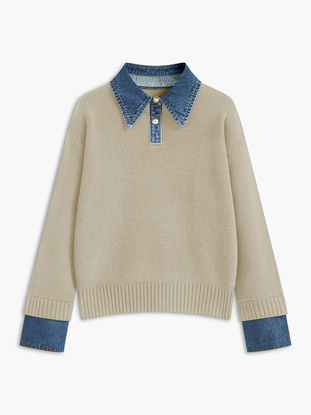 Women's Collared Knit Sweater with Layered Cuffs