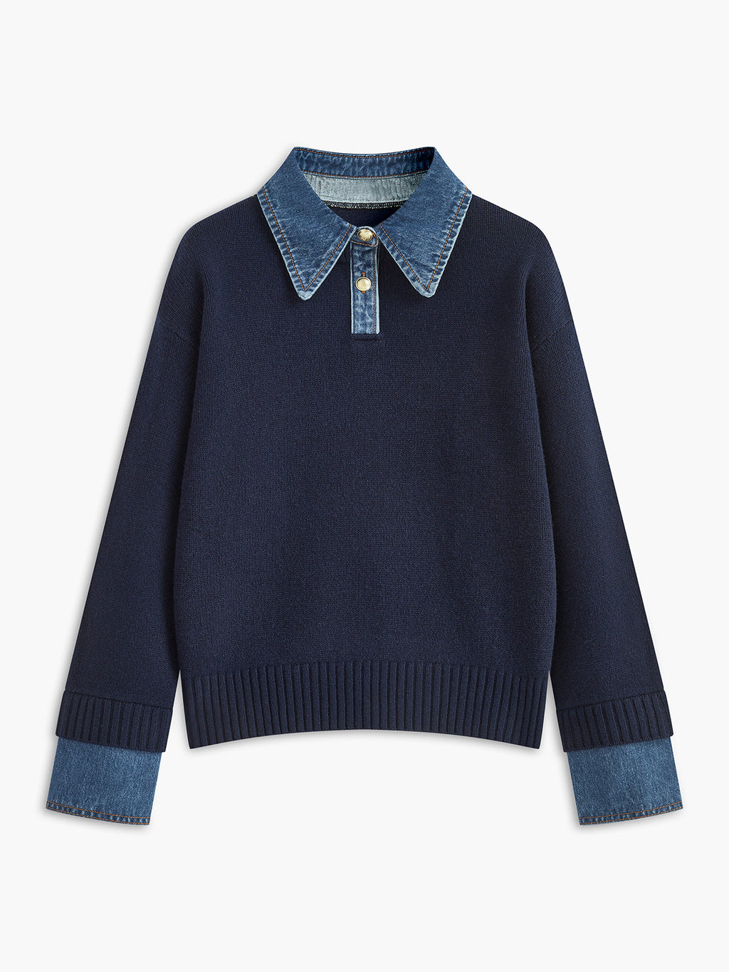 Women's Collared Knit Sweater with Layered Cuffs