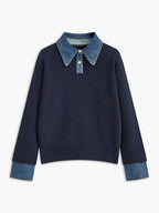 Women's Collared Knit Sweater with Layered Cuffs