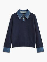 Women's Collared Knit Sweater with Layered Cuffs