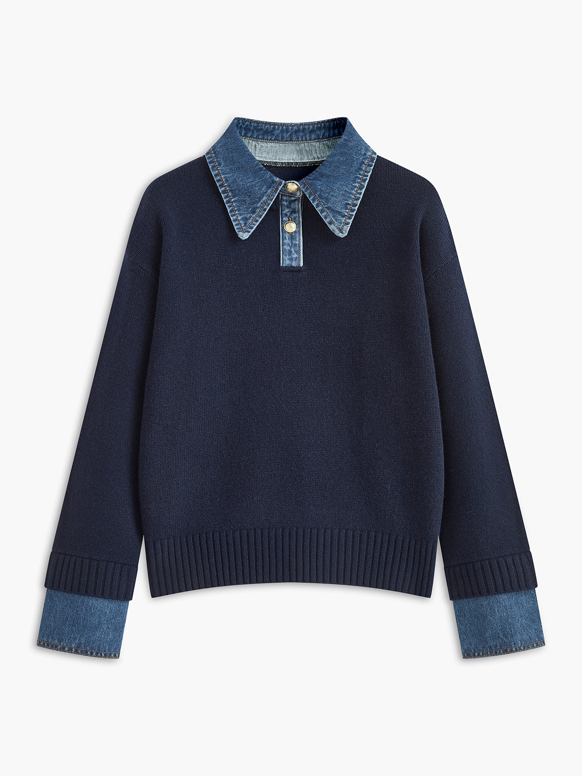 Women's Collared Knit Sweater with Layered Cuffs