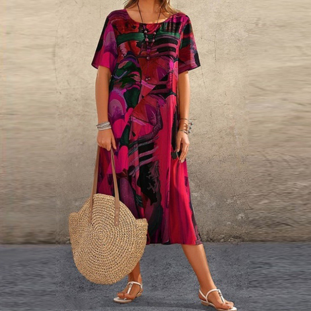 Women’s Abstract Print Short Sleeve Maxi Dress