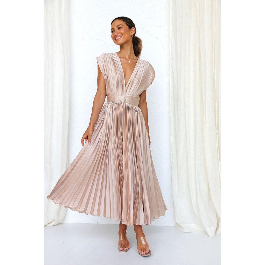 Women's Elegant Pleated Midi Dress