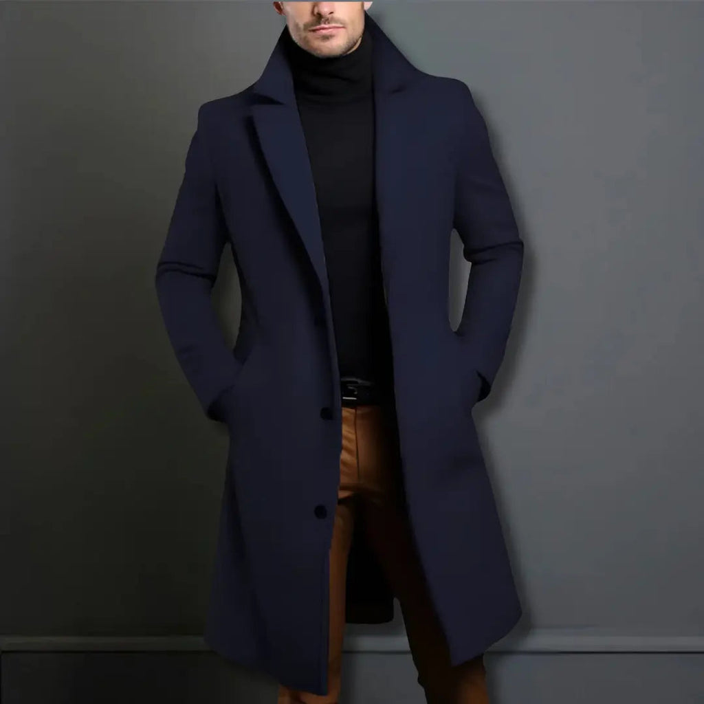 Men's Long Overcoat With Notch Lapels