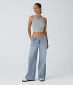 Women's Wide Leg Jeans with Asymmetric Waist