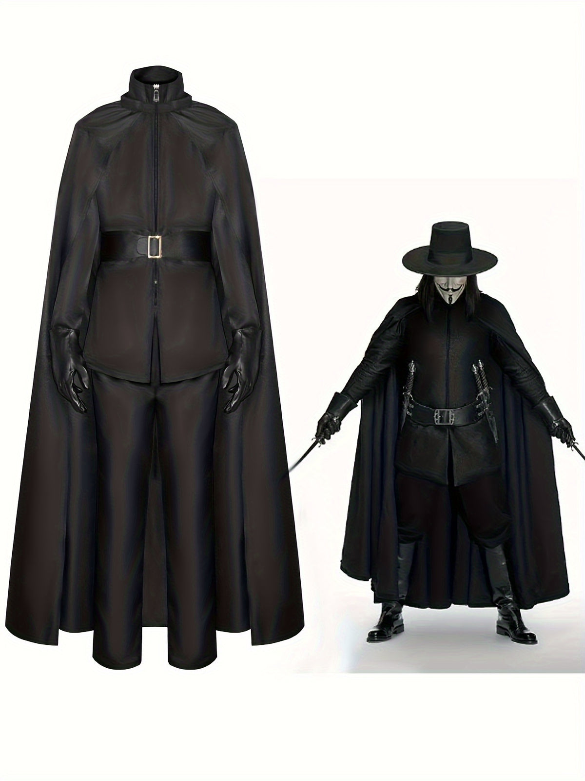 Men’s Halloween Hooded Villain Costume with Cape