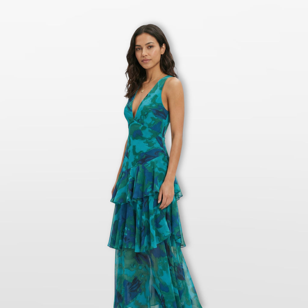 Women’s Floral Maxi Dress Backless Tiered Flowing
