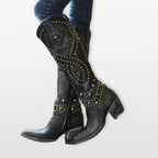 Women Studded Western Knee High Boots