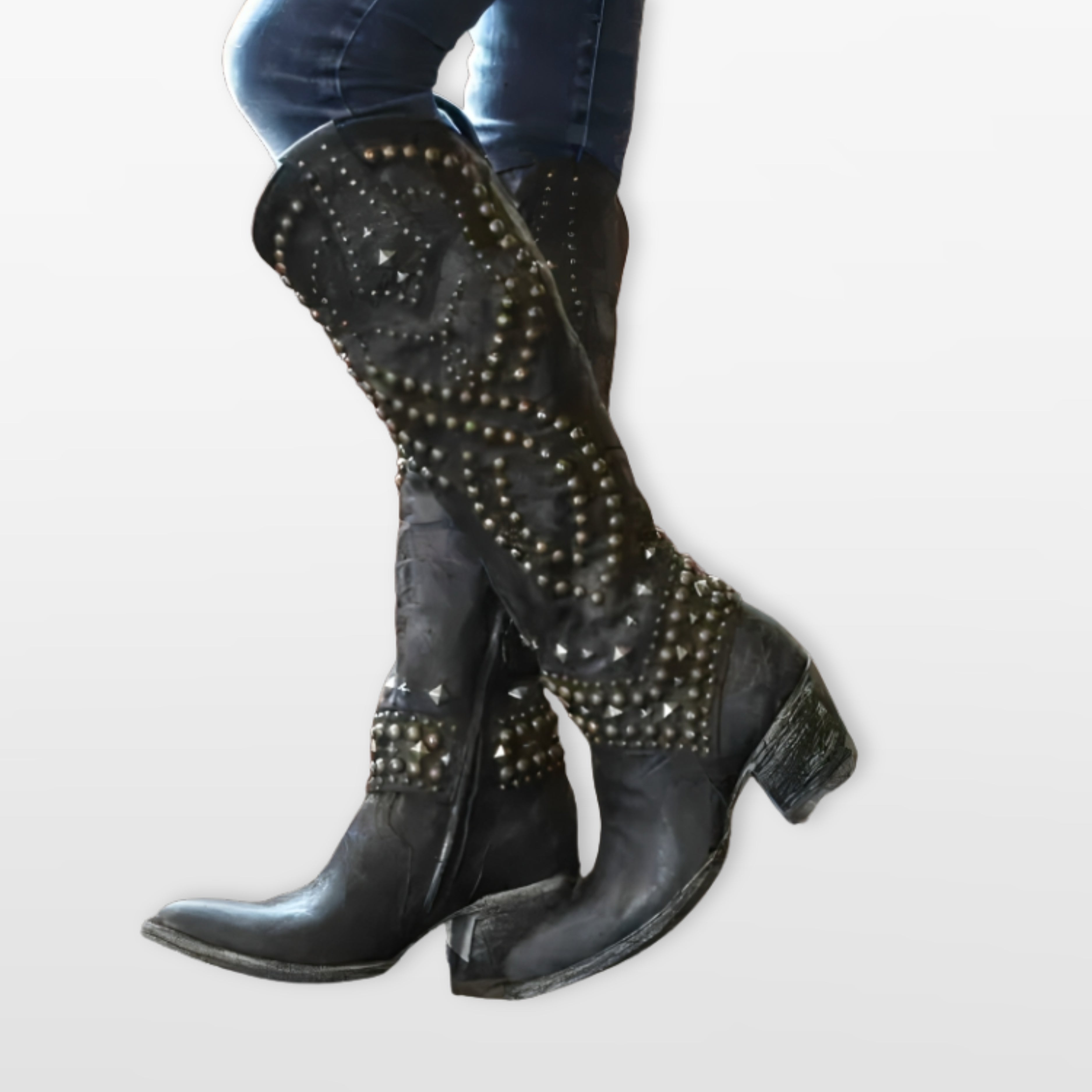 Women Studded Western Knee High Boots