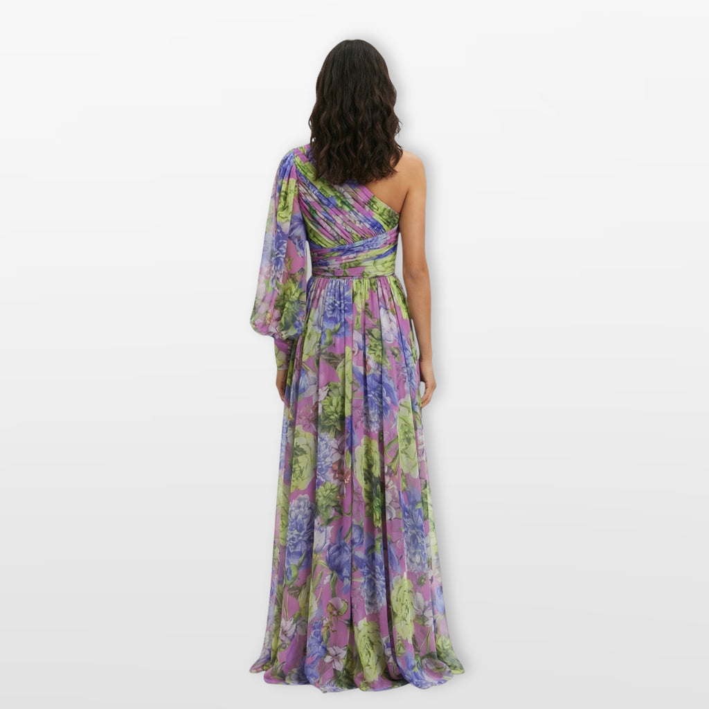 Women’s One Shoulder Floral Maxi Dress Slit