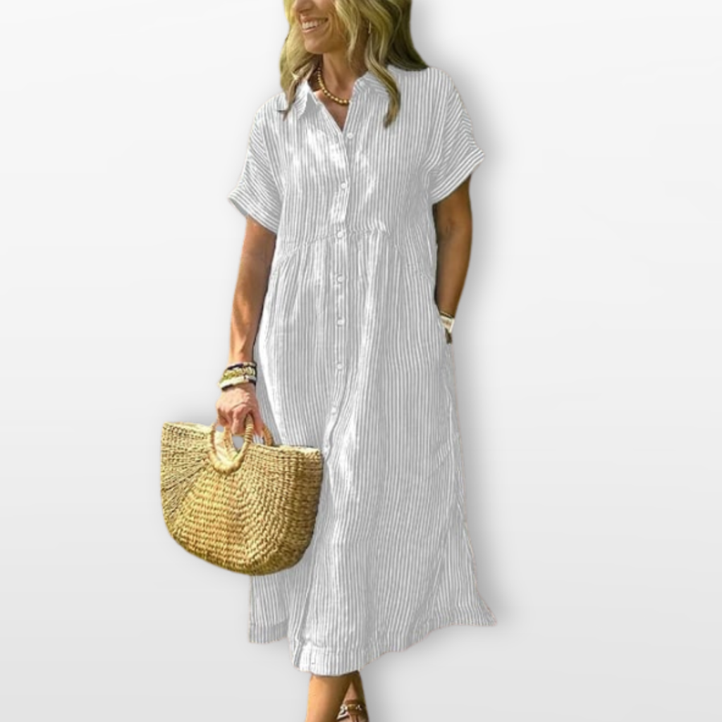 Women Striped Shirt Midi Dress Relaxed Fit