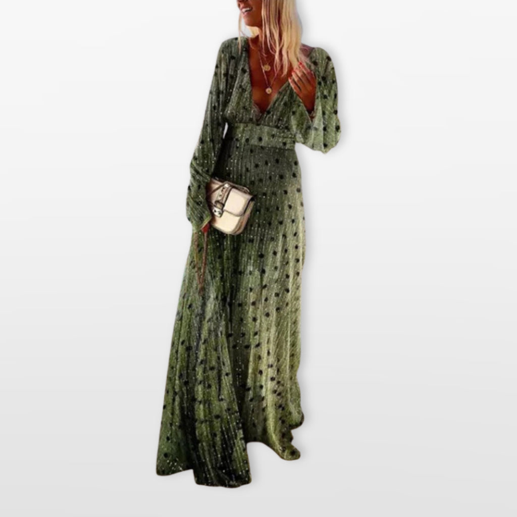 Women’s V Neck Maxi Dress Long Sleeve Flowing