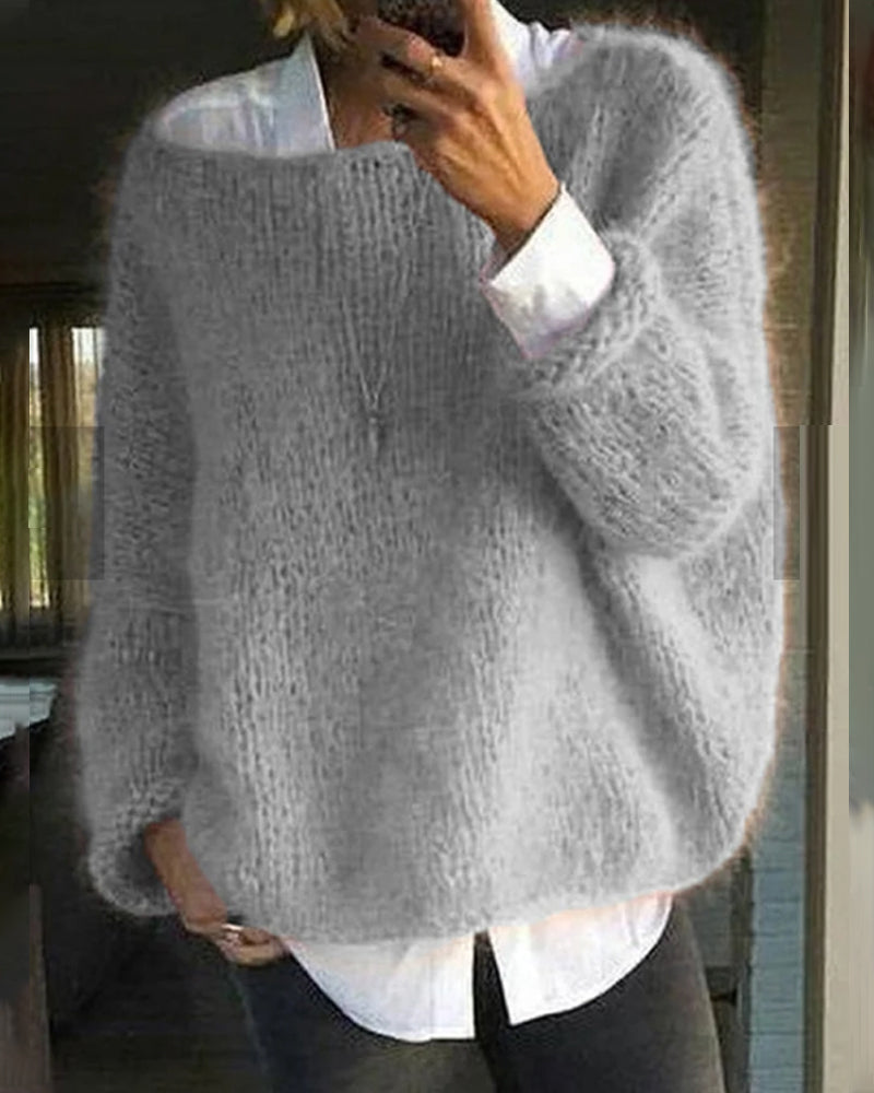 Women’s Oversized Wide-Neck Knit Sweater