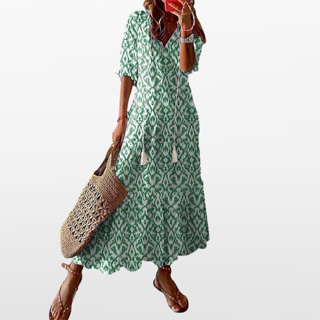 Women Boho Maxi Dress V Neck