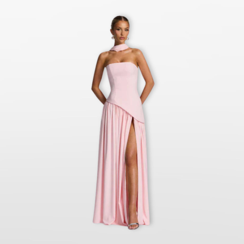 Women’s Strapless Maxi Dress Elegant High Slit