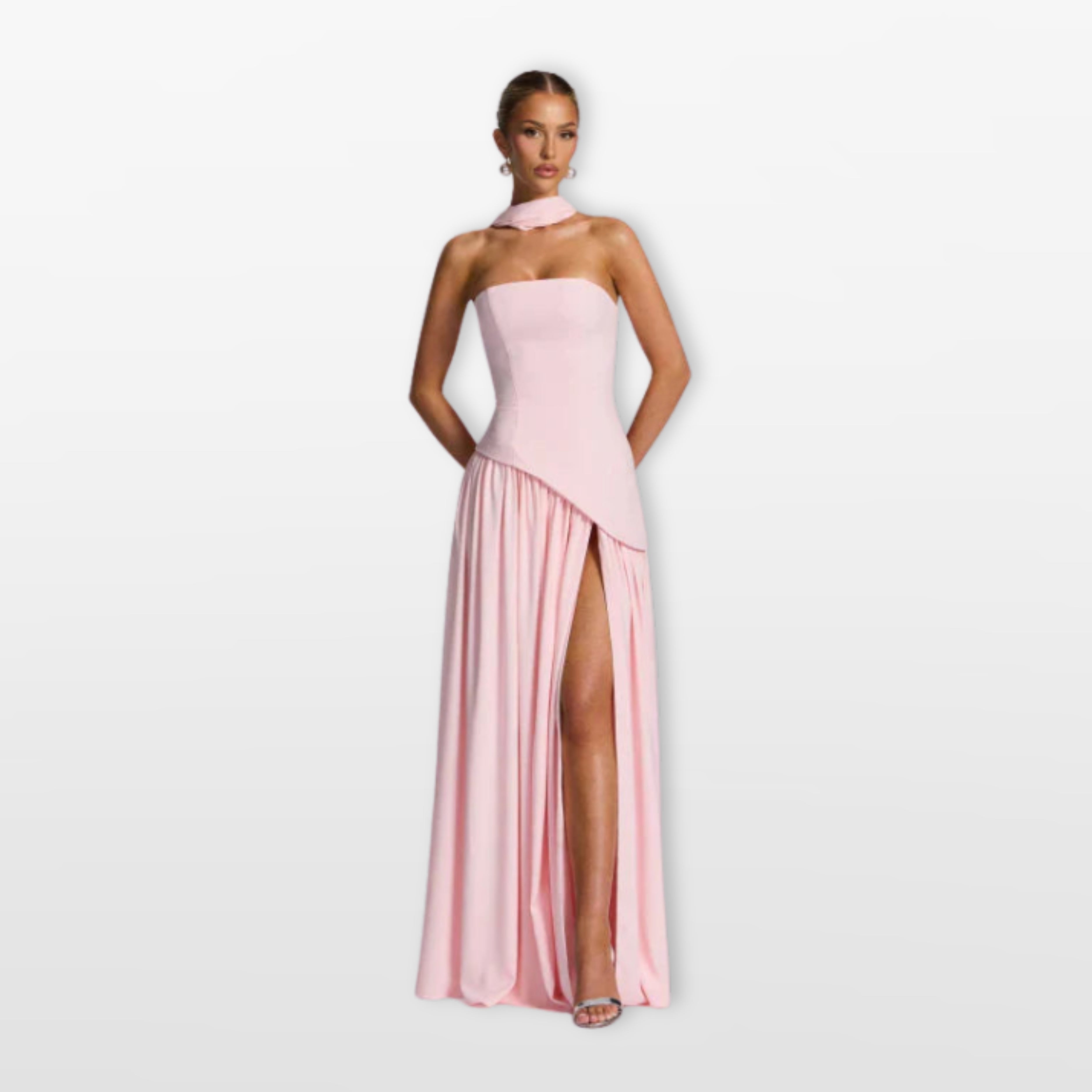 Women’s Strapless Maxi Dress Elegant High Slit