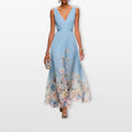 Women Floral V Neck Maxi Dress