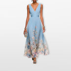 Women Floral V Neck Maxi Dress
