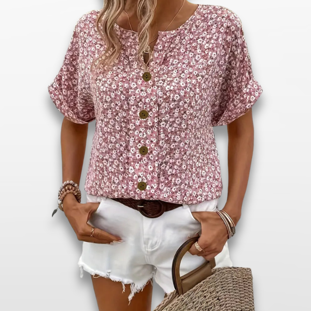 Women Floral Button Blouse Casual Summer Top