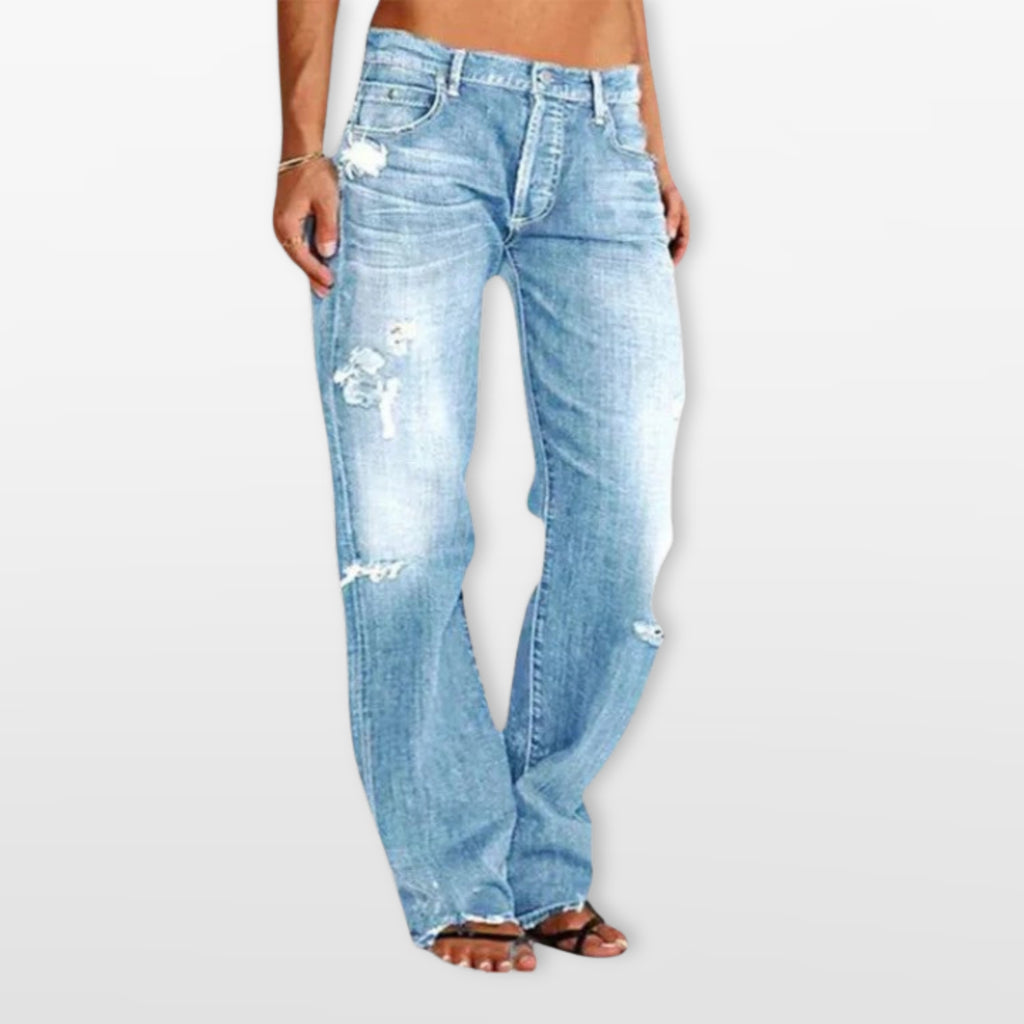 Women’s Distressed Straight Leg Denim Jeans