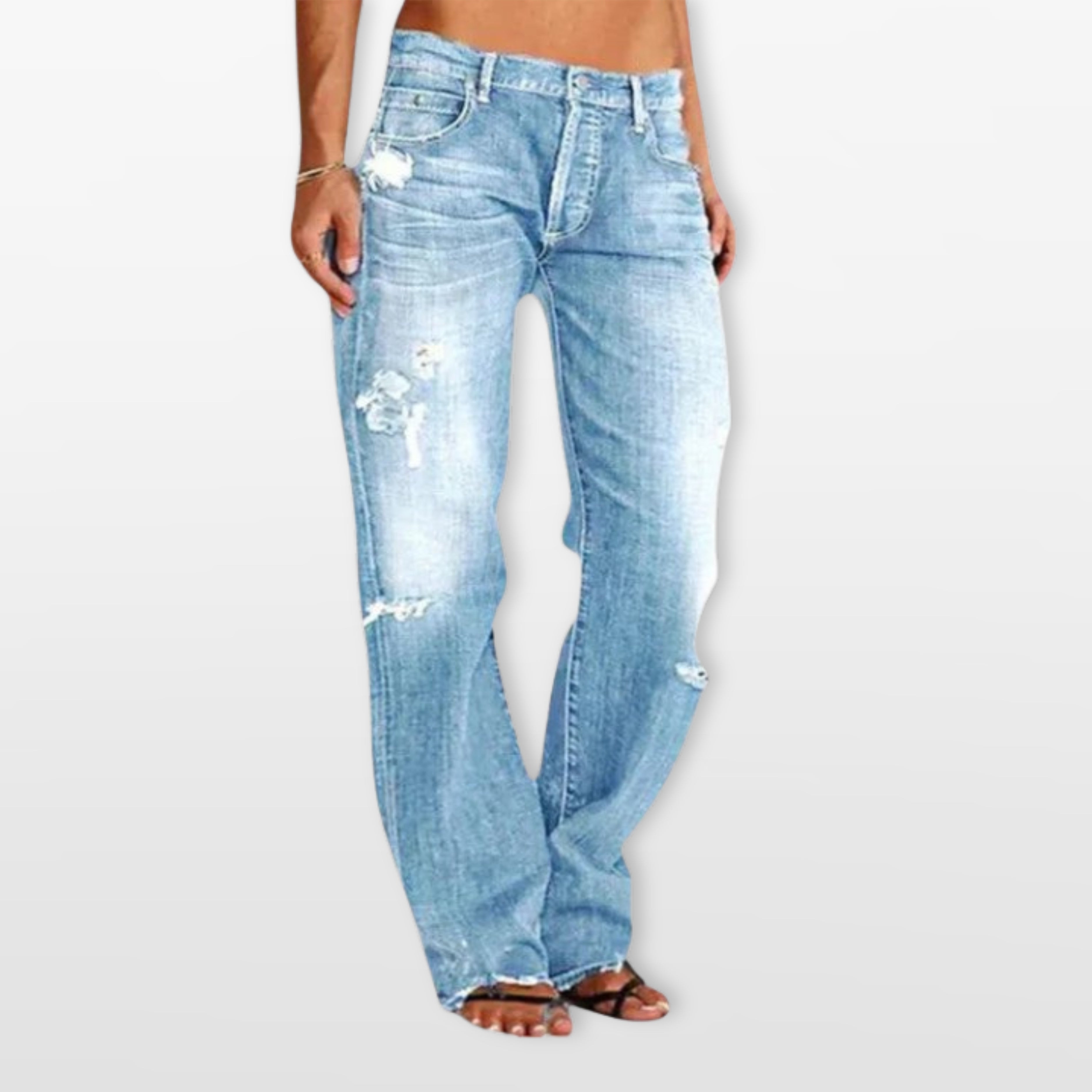 Women’s Distressed Straight Leg Denim Jeans