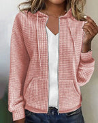 Women's Textured Zip-Up Hoodie with Front Pockets